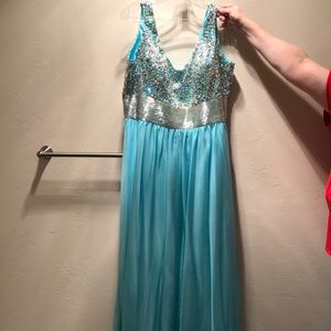 Blue Jeweled Evening Gown